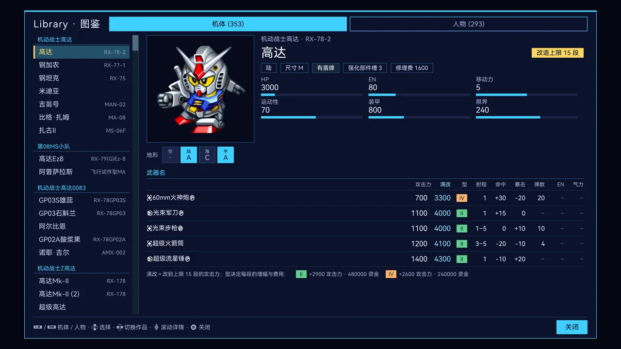图鉴:353 台机体、293 名人物