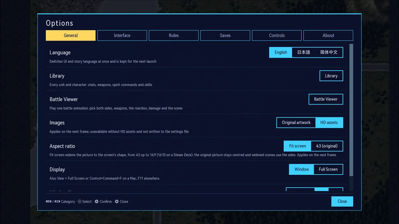 In-game settings